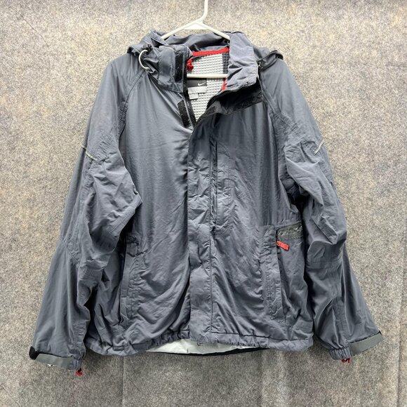Nike Jacket Men Medium Adult Gray Full Zip Hooded Nylon Sweater Sweatshirt Lined - Picture 1 of 12